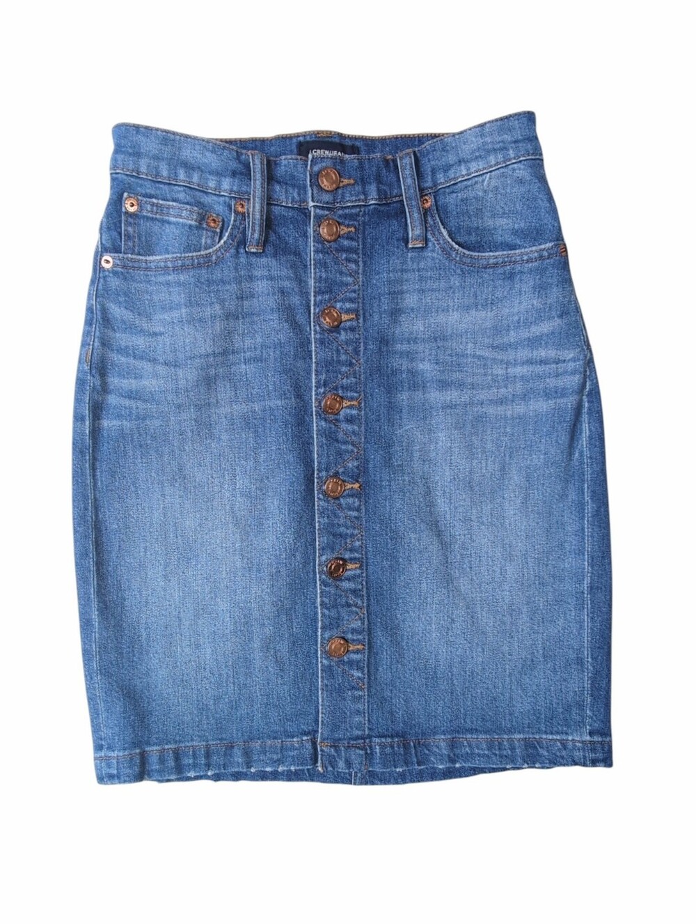 J.Crew Denim Pencil Jean Skirt Women's Size 24 Button Front Classic Medium Wash